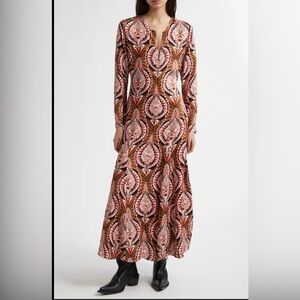 NWT FARM Rio Pineapple Jewelry Long Sleeve Maxi Dress